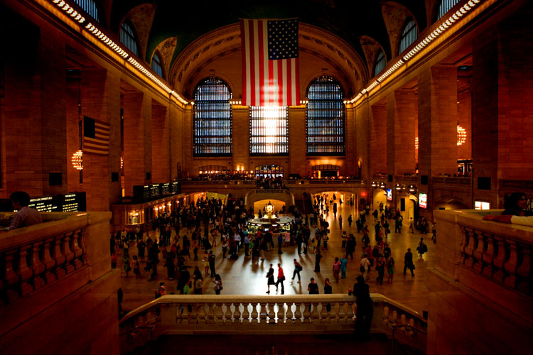 Flag and People : Grand Central Station : NYC