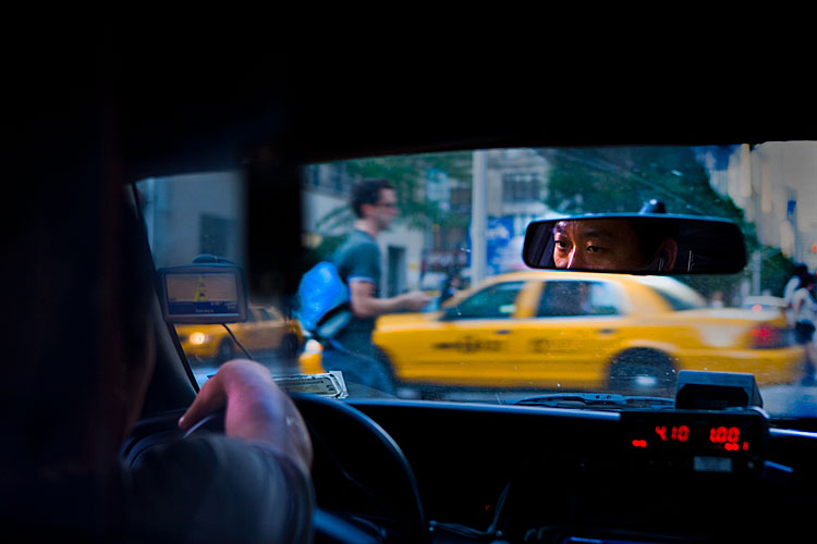 Taxi Driver in the Mirror : Park Av South at 18th Heading North : NYC
