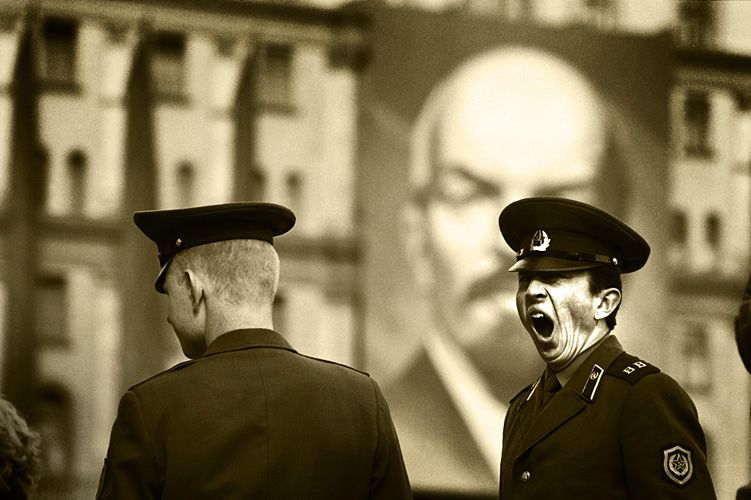 Lenin Glares Down on Yawning Soviet Soldier : Red Square : Moscow Russia