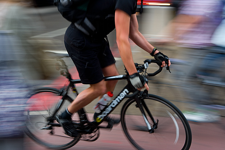 Cyclist Speeding Through Crowds : Waterloo Station : London