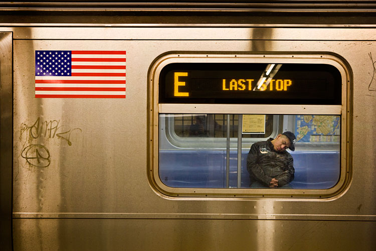 Last Stop Please Exit the Train : Sleeping man E train WTC : NYC