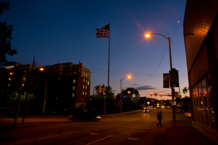 View of America : The Flag The Moon and the Lone Walker : Pittsburgh