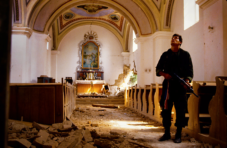 Croat Solider in a Shelled Church : Osijeck : Croatia
