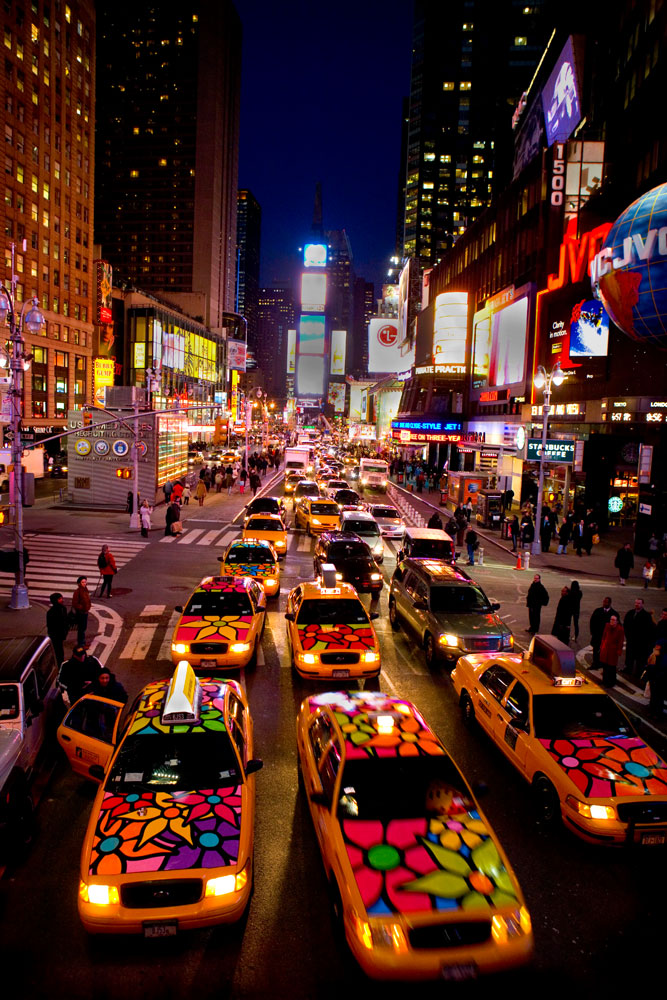 Flower Taxis take over New York City : Times Square : NYC