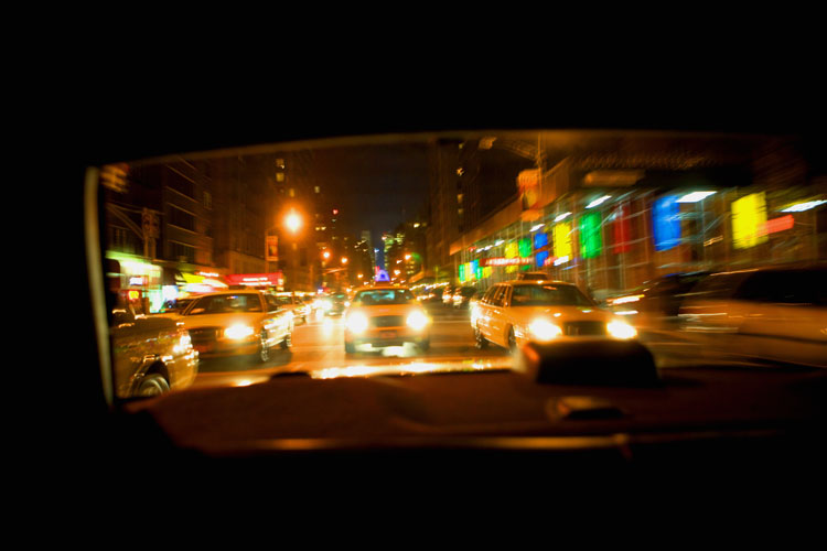 Taxis head Downtown : 7th Av : NYC
