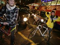 Critical Mass Riders block the Road : Marble Arch : Central London : UK