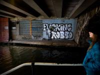 Graffiti War goes on : F ing Robbo by Banksy : Regents Canal Camden : London