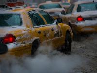 Taxis in the Snow : Midtown Manhattan : New York City