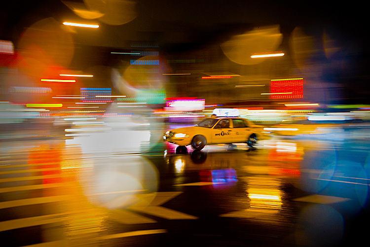 Mad Taxi Blur in the Rain :  23rd St & 8th Av : New York City