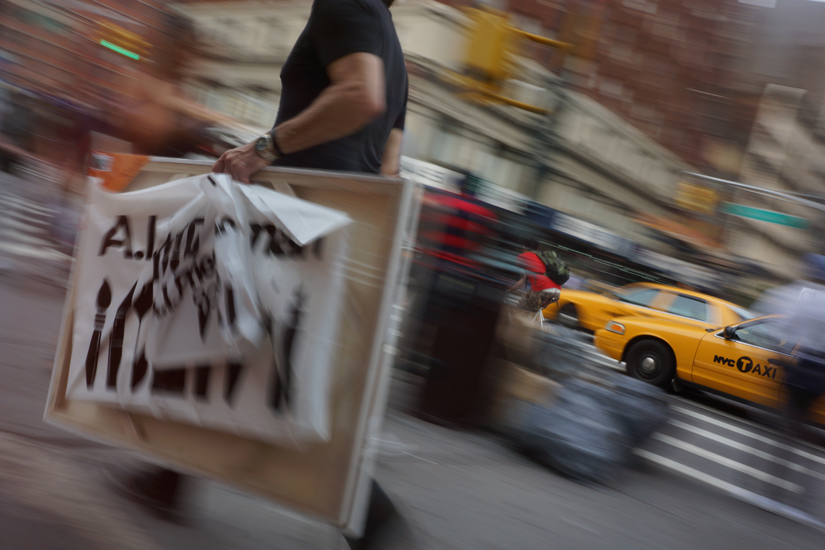 Red Shirts Taxis and Art Supplies : 6th Av : NYC