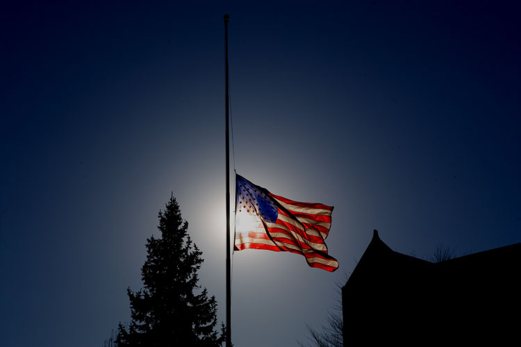 Flag at Half Mast : Virginia Tech Campus : Blacksburg Virginia